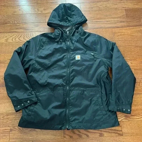 Carhartt Jackets & Blazers - Carhartt Women’s Fleece Lined Hooded Full Zip Nylon Black Jacket Sz L